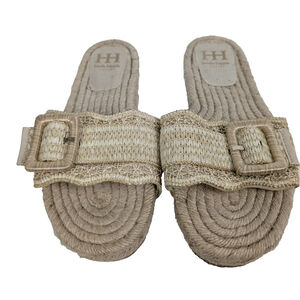 Haute Hippie Nyssa Sandals Espadrille Sole Straw Slide Size 10 Boho Peasant